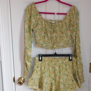 Aerie Yellow and Green Floral Skort